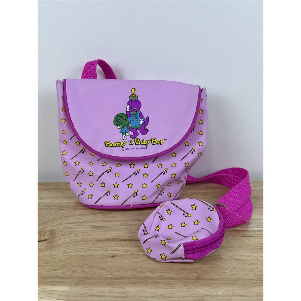 Vintage 1993 The Lyons Group Barney And Baby Bop Colorful Mini Bag W/ Coin Purse